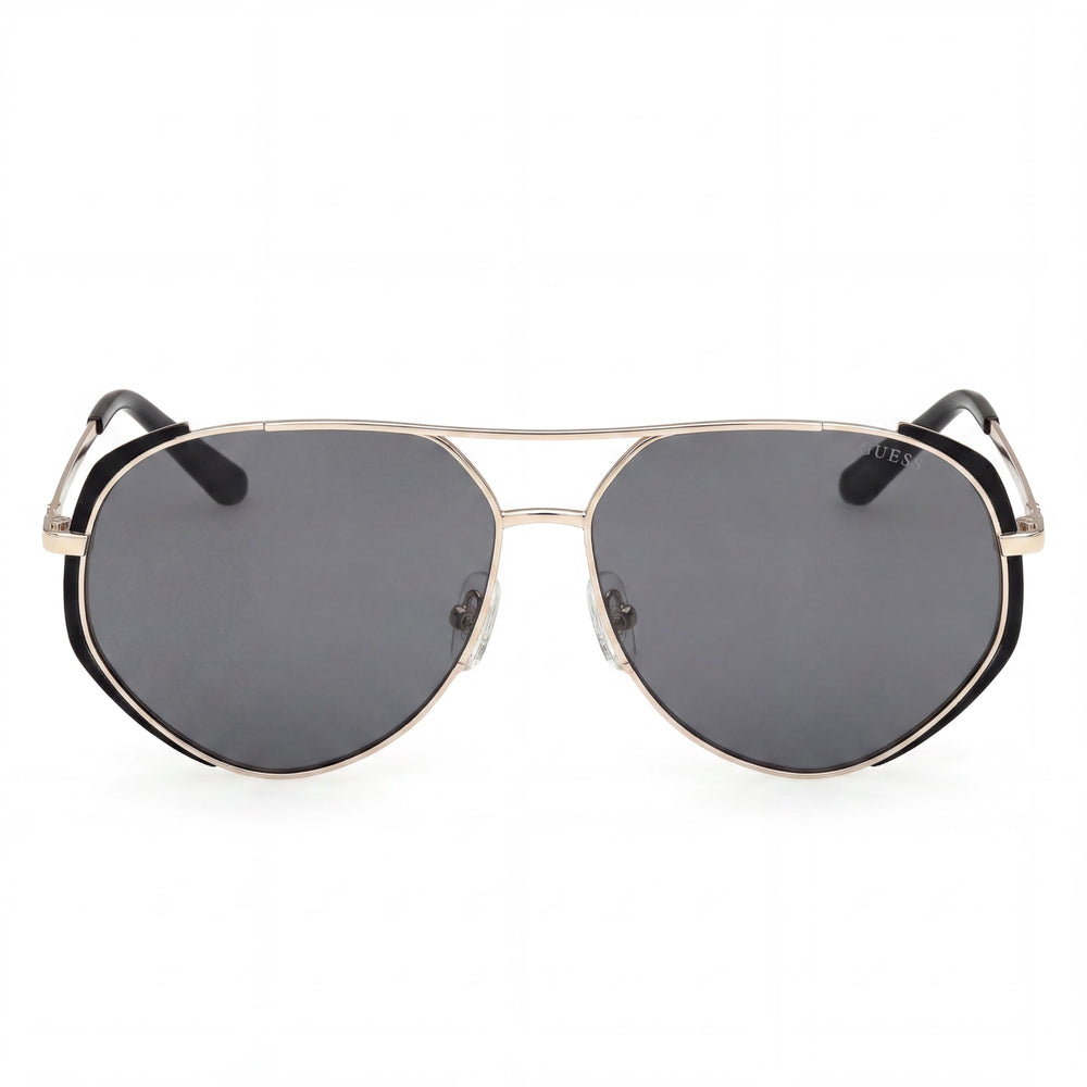 GUESS Women's Gu00219 Metal Frame Sunglasses, Matte Black Shiny Pale Gold, Smoke Polycarbonate UV Protection Lenses 59mm
