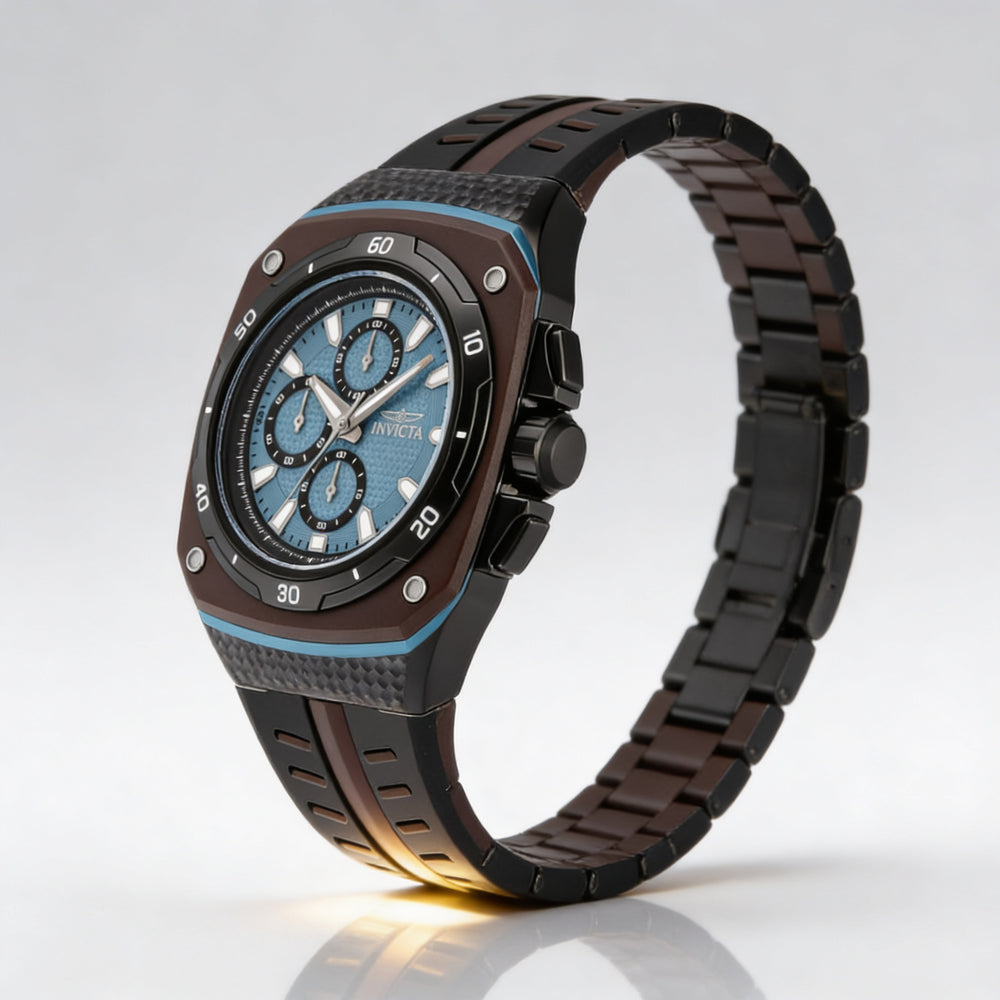 Invicta Men's IN-46106-AMZUK Black Stainless Steel Blue Dial Chronograph Quartz Watch 46mm