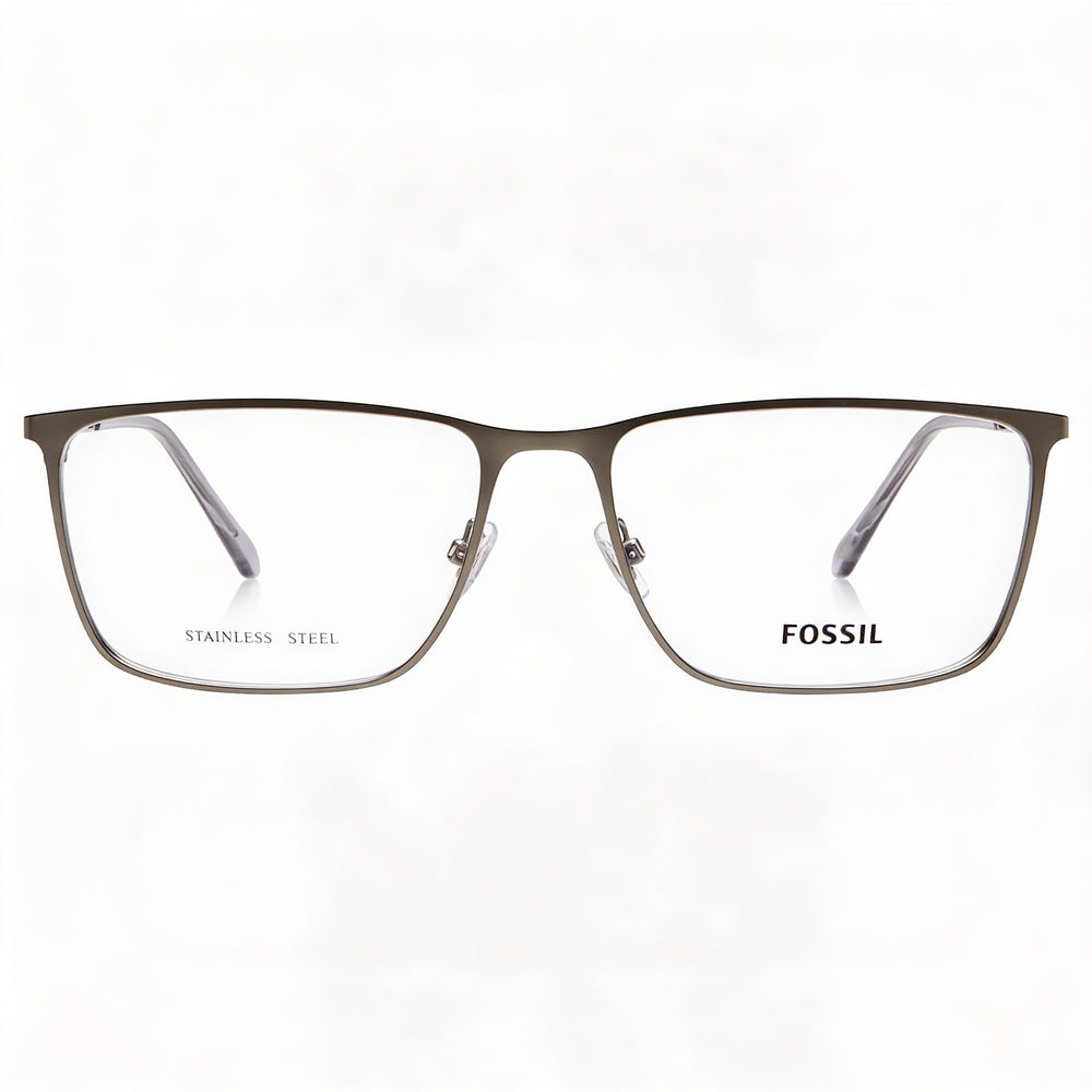 Gafas Fossil Fos 7129 Modern para hombre, de acero aleado, transparente, mate, rutenio oscuro, 55 mm
