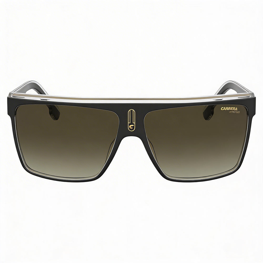 Carrera 22/N Gafas de sol para hombre, montura de poliamida negra y dorada, lentes marrones degradadas, protección UV, 63 mm