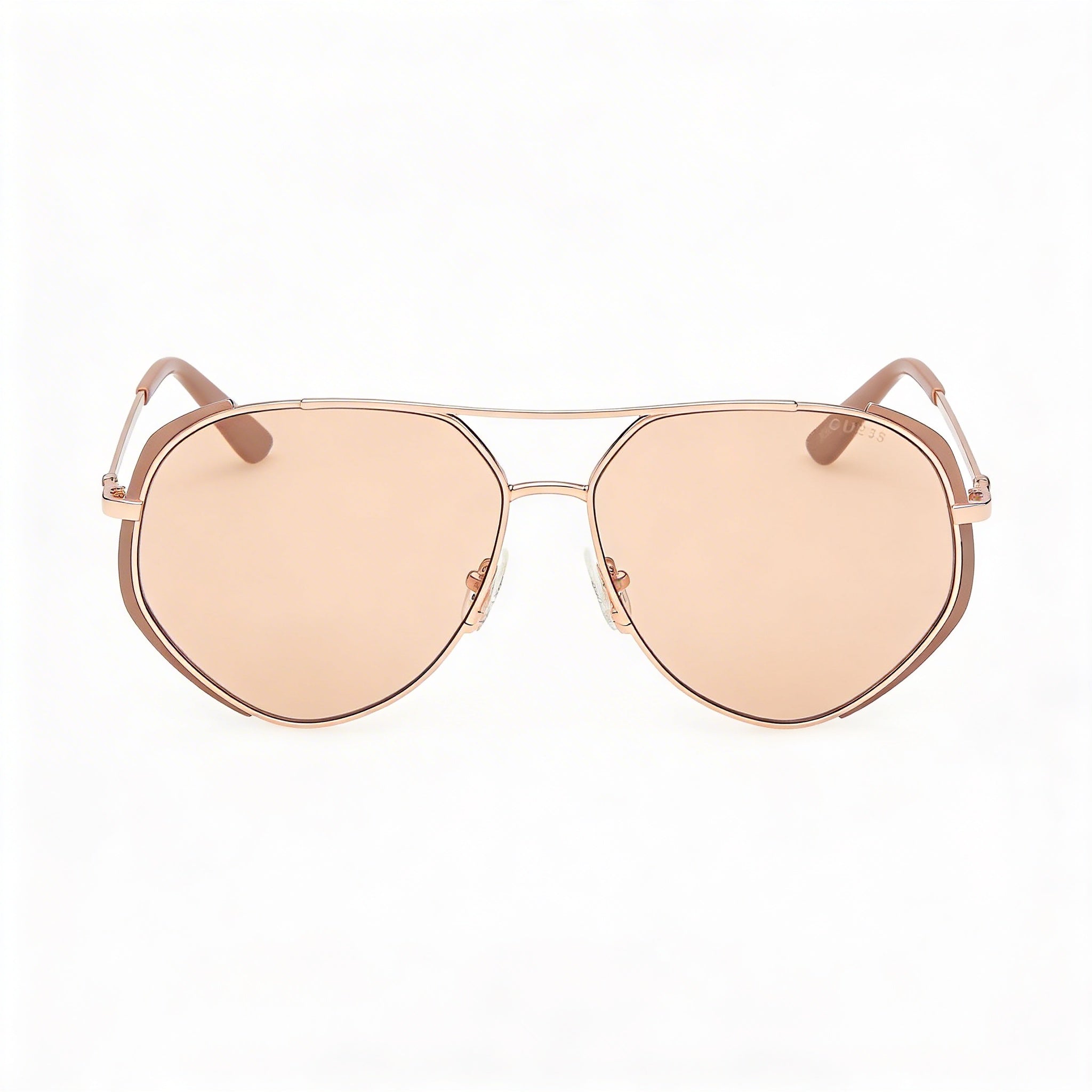 Gafas de sol unisex Guess Gu00219 de acetato en beige mate y oro rosa brillante, lentes marrones, sin polarizar, protección UV, 59 mm, Photo 2