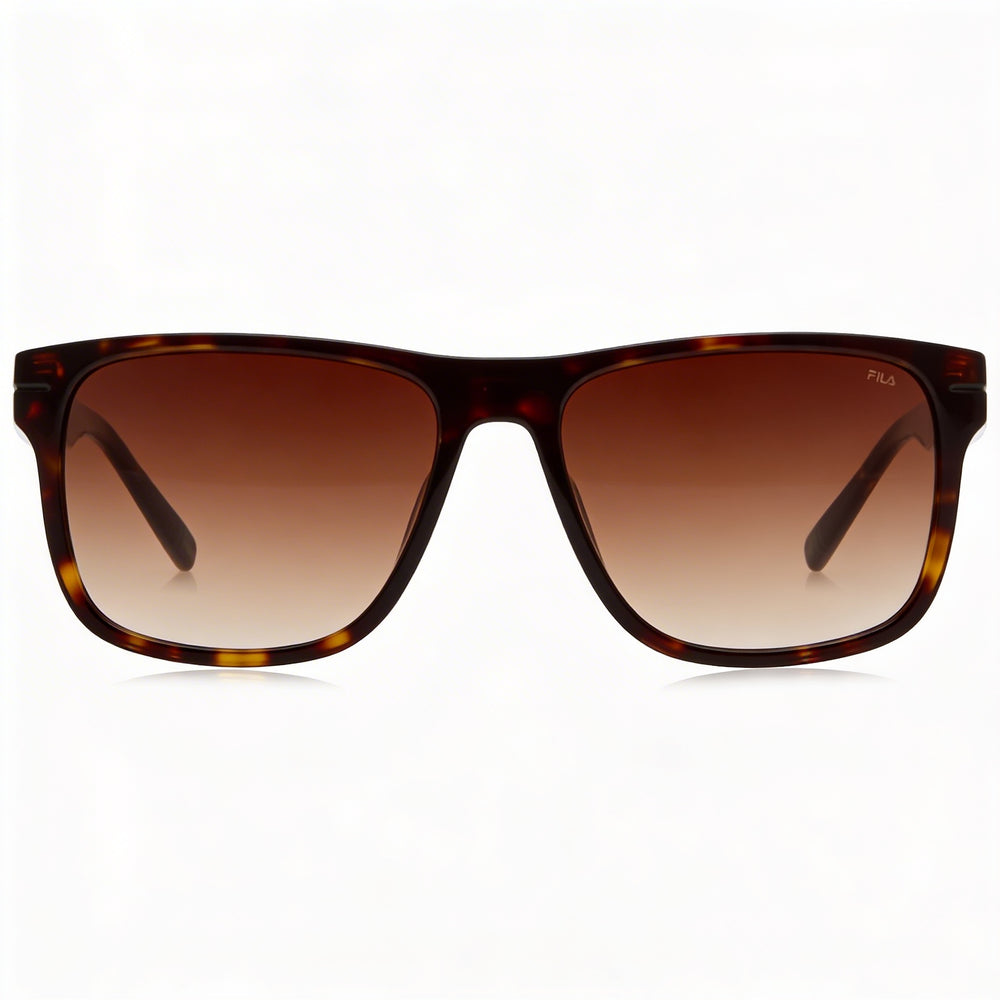 Gafas de sol casuales de acetato FILA para hombre, montura marrón oscuro brillante, lentes degradadas marrones 56-16-145