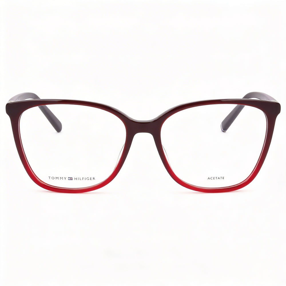 Tommy Hilfiger Modern Unisex Eyeglasses with a Burgundy Red Acetate Frame and 55mm Lens Width