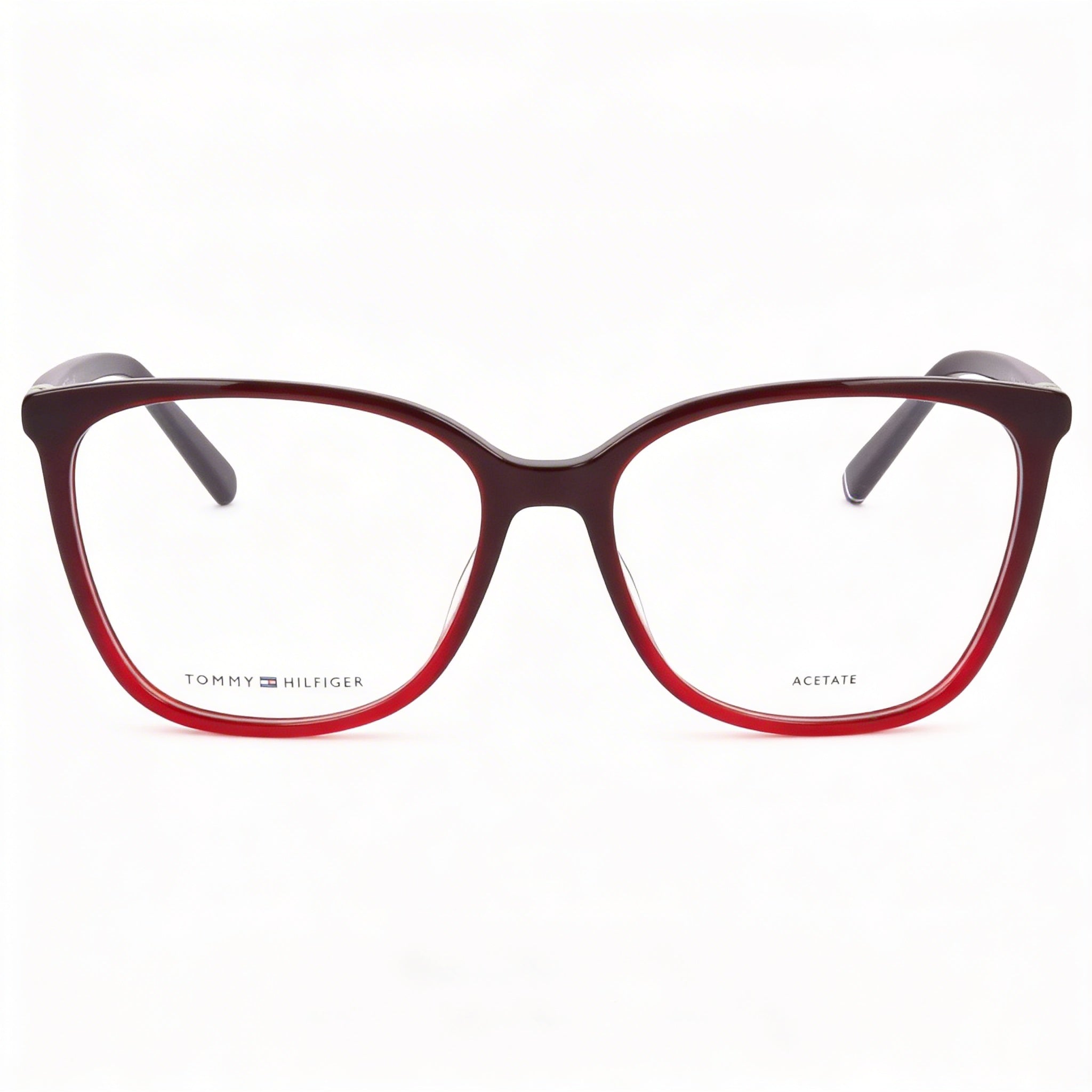 Tommy Hilfiger Modern Unisex Eyeglasses with a Burgundy Red Acetate Frame and 55mm Lens Width, Photo 2