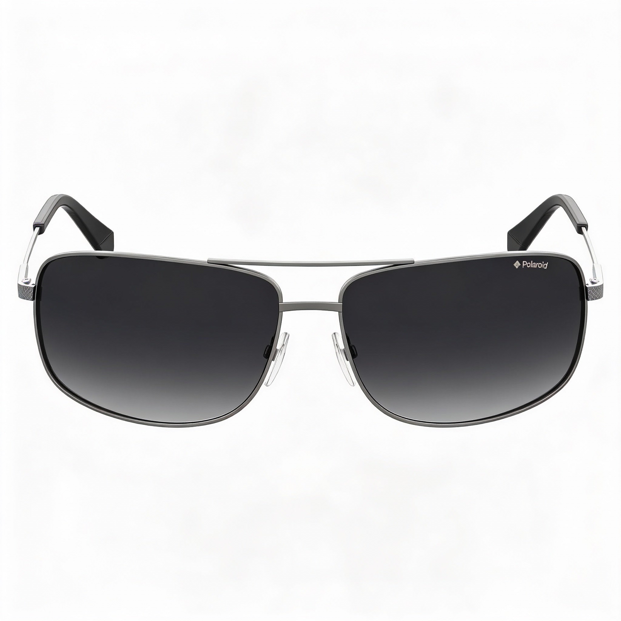 Polaroid Men's Rectangular Polarized UV Stainless Steel Sunglasses, Semi Matte Ruthenium Frame, Gray Lens, 63-14-130mm, Photo 2
