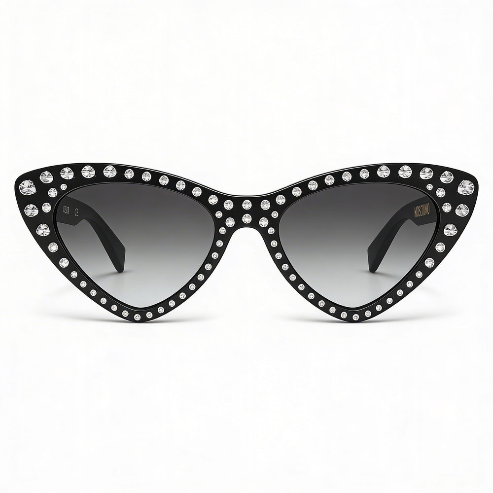 Gafas de sol Moschino Casual para mujer con protección UV, montura de plástico gris oscuro, lentes negras, 52 mm