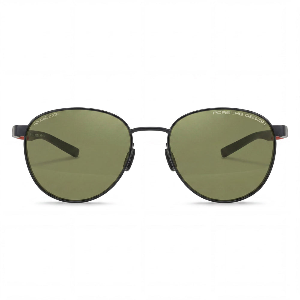 Gafas de sol unisex Porsche Design P8945, informales, de acero inoxidable, no polarizadas, montura negra, verde y roja, lentes verdes, 54 mm