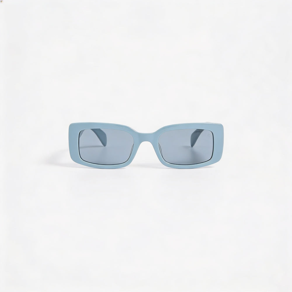 Gafas de sol Rag & Bone Classic para mujer, con montura de plástico azul, estrechas y gruesas, rectangulares, con lentes azules y protección UV, 52 mm