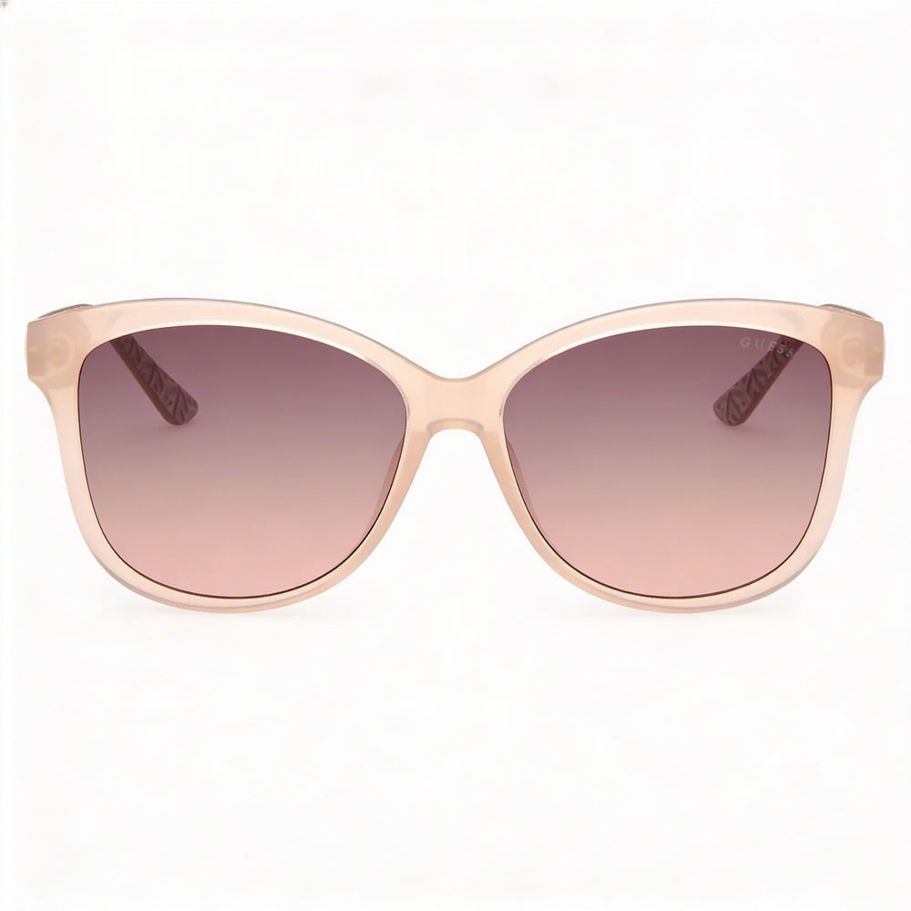 GUESS Women's Round Full Rim Plastic UV Protective Non-Polarized Sunglasses, Beige Frame, Gradient Brown Lens, 58mm