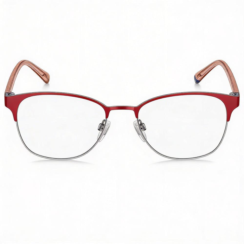 Gafas Tommy Hilfiger TH 1749 para mujer, rojas mate, de acero inoxidable, cuadradas, semi al aire, de policarbonato, 53 mm