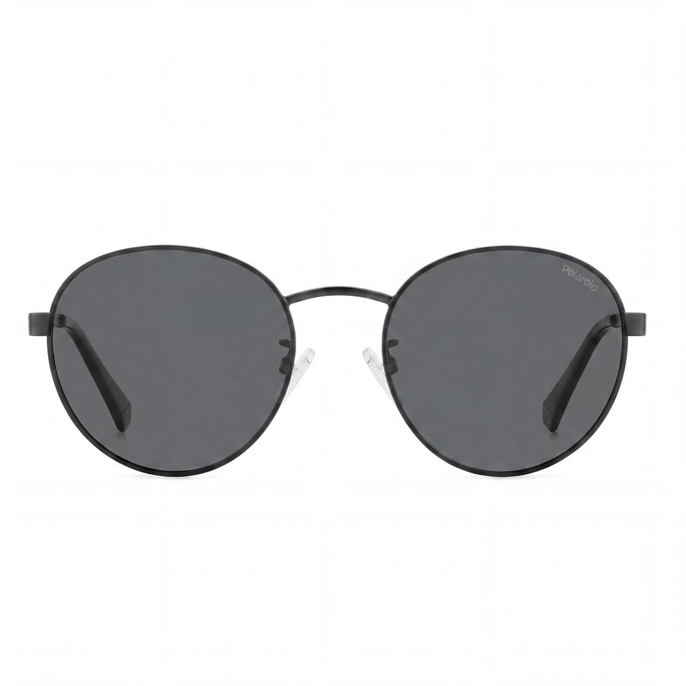 Gafas de sol Polaroid clásicas unisex, marco de acero inoxidable negro mate y gris, lentes polarizadas grises UV 52 mm