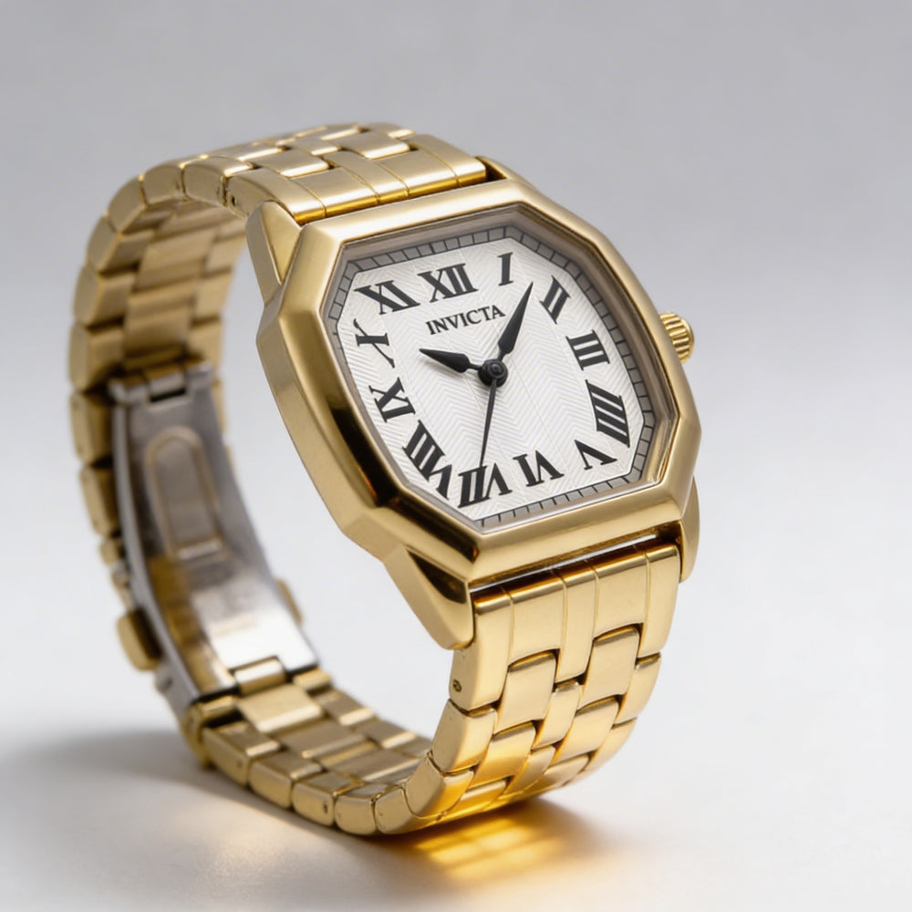 Reloj Invicta Wildflower 48959 para mujer, de cuarzo, con pulsera de acero inoxidable en tono dorado y esfera plateada de 27 mm.