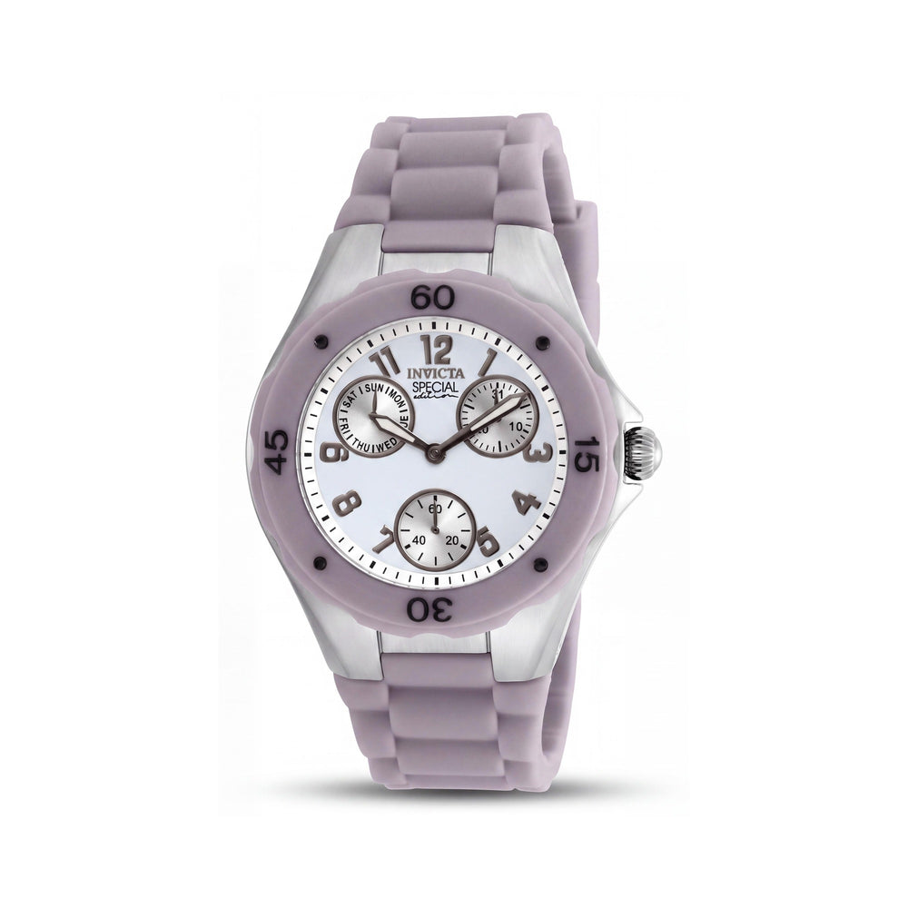 Invicta Angel Collection 18794 Reloj de Acero Inoxidable con Esfera Blanca Luminosa y Correa de Silicona Beige para Mujer con Fusión de Llama 38mm