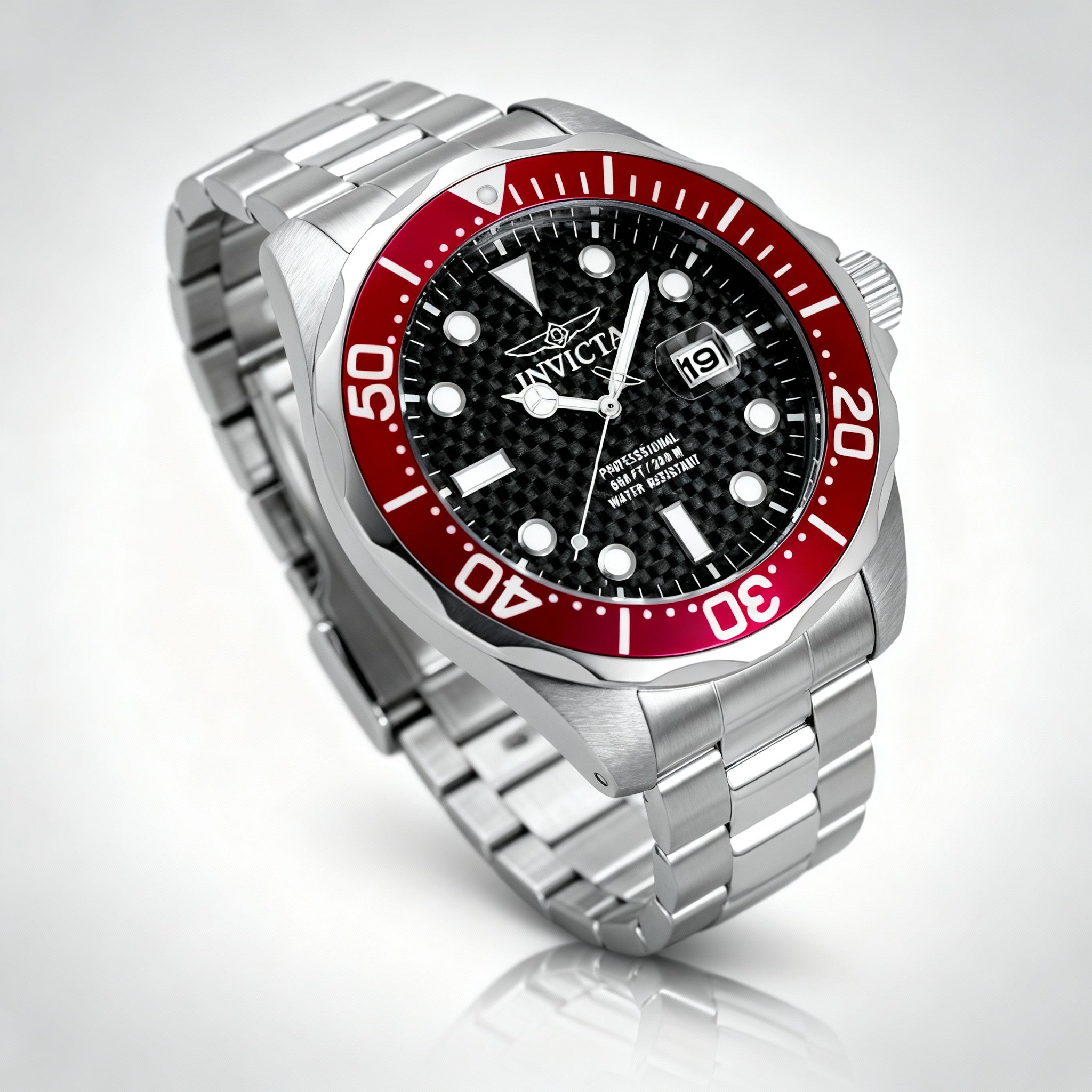 Invicta 12565 Unisex Black Stainless Steel Carbon Fiber Dial Luminous Quartz Bracelet Watch 47mm