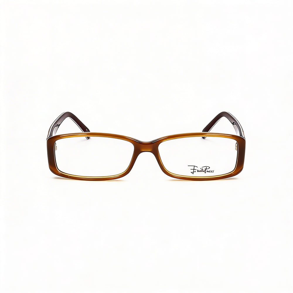 Montura de gafas Emilio Pucci unisex de plástico marrón claro, montura rectangular moderna con lentes personalizables de 53 mm.