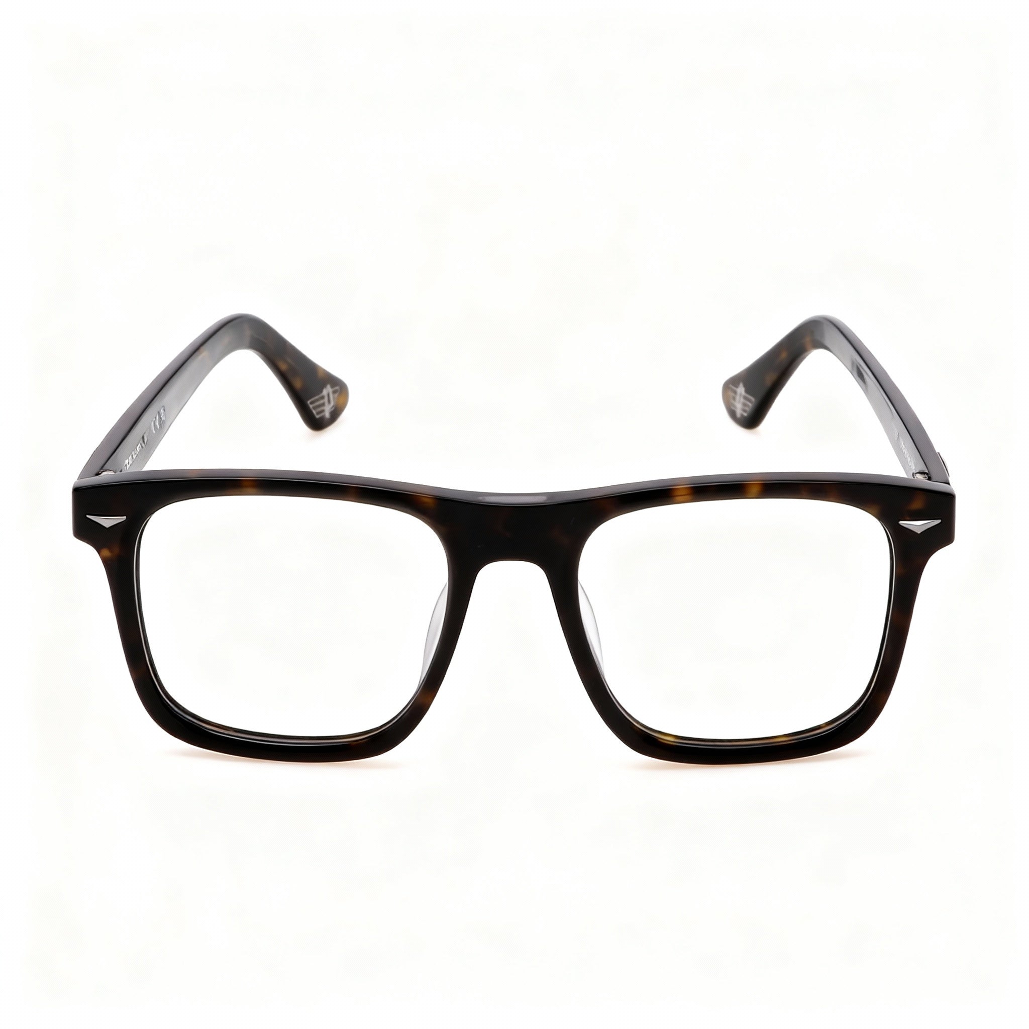 Police Casual Men’s Acetate Eyeglasses, Shiny Black Frame, Plastic Demo Lenses, Size 52-145-20