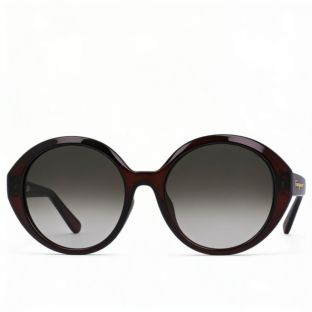 Gafas de sol ovaladas Ferragamo SF1067S para mujer, montura de plástico marrón cristal, lentes con protección UV en degradado gris, 57 mm