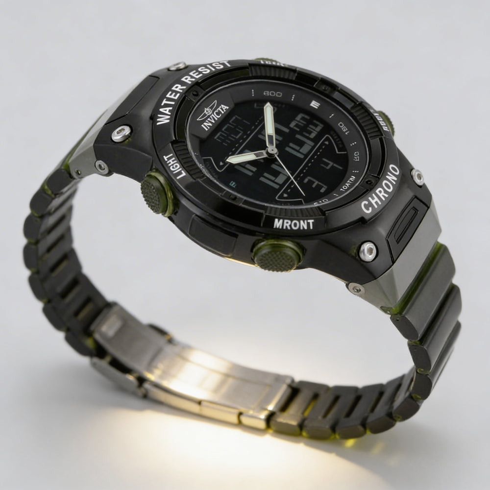 Reloj de cuarzo unisex Invicta Racing 49049, caja de plástico verde, esfera negra, correa de poliuretano, resistente al agua hasta 10 ATM, 52 mm