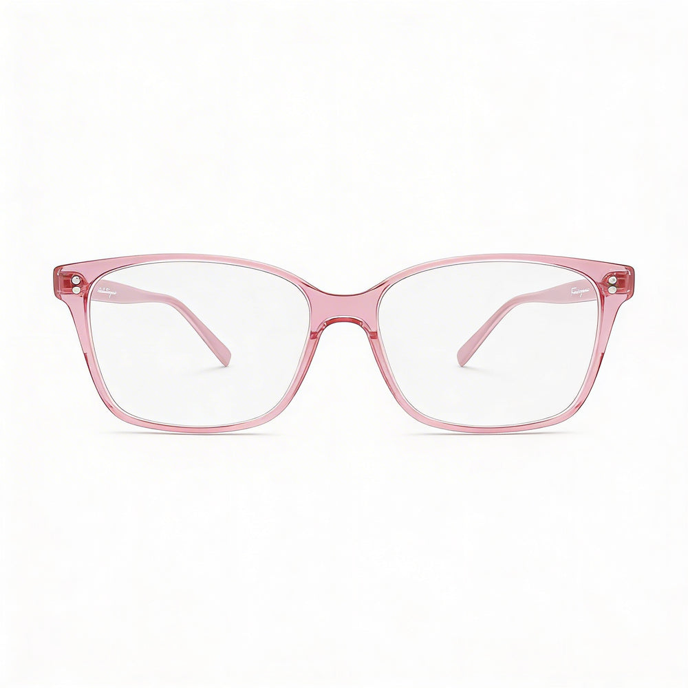 Salvatore Ferragamo Modern Women's Acetate Eyeglasses with Transparent Rose Frame and Lenses 52mm