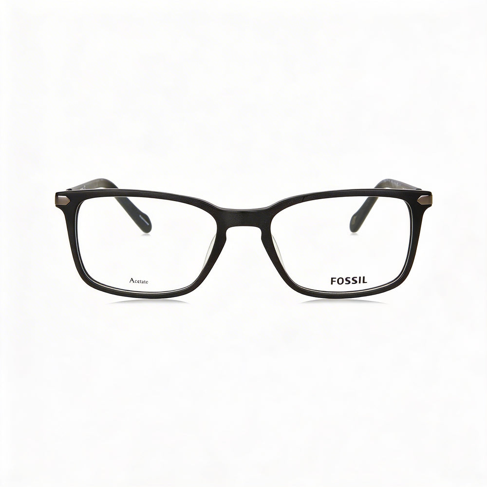 Fossil 7075/G Unisex Rectangular Matte Black Acetate & Stainless Steel Eyeglasses Frame 52mm