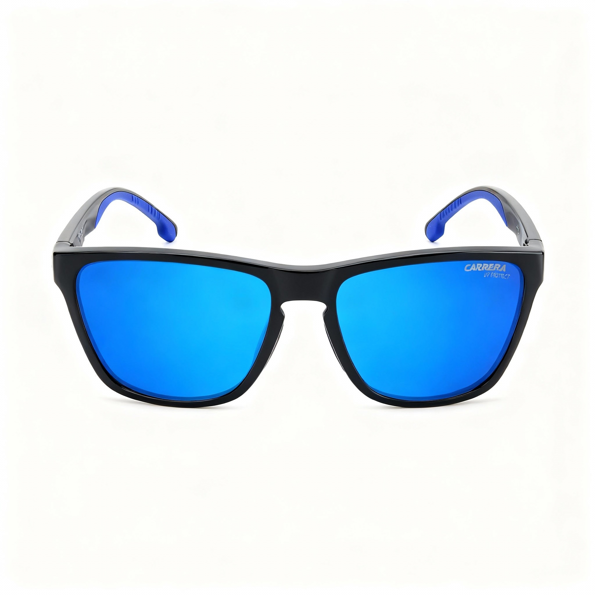 Carrera 8058/S Wayfarers Unisex Sunglasses, Polyamide Frame Black & Blue, UV Protected Non-Polarized Black Blue Lenses 56mm