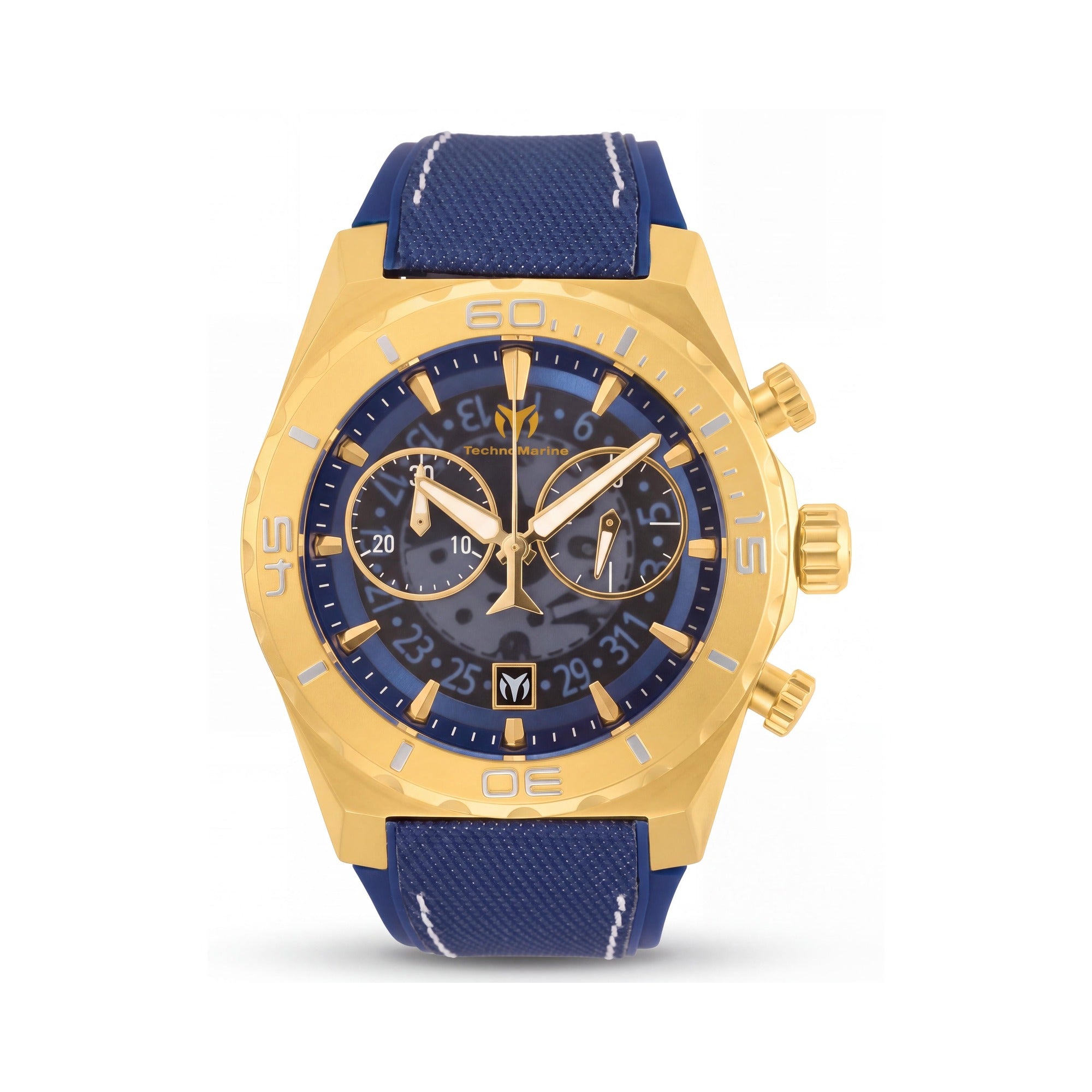 TechnoMarine Modern Men's Swiss Quartz Gold-Tone Stainless Steel Blue Dial 48mm Water Resistant Luminous Watch, Photo 1