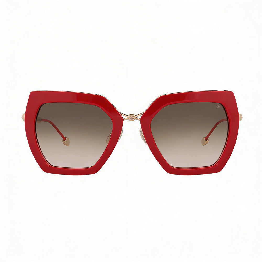 Gafas de sol Philipp Plein Spp097s para mujer, de metal rojo, sin polarizar, con protección UV, lentes marrón/rosa degradado, 53 mm