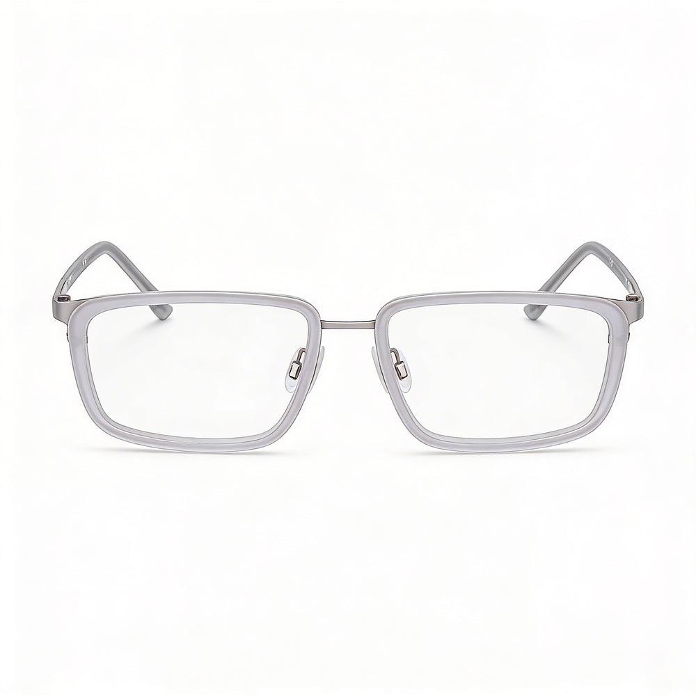 Monturas ópticas Flexon para hombre, montura gris plateada mate, aptas para prescripción médica con lentes transparentes de demostración