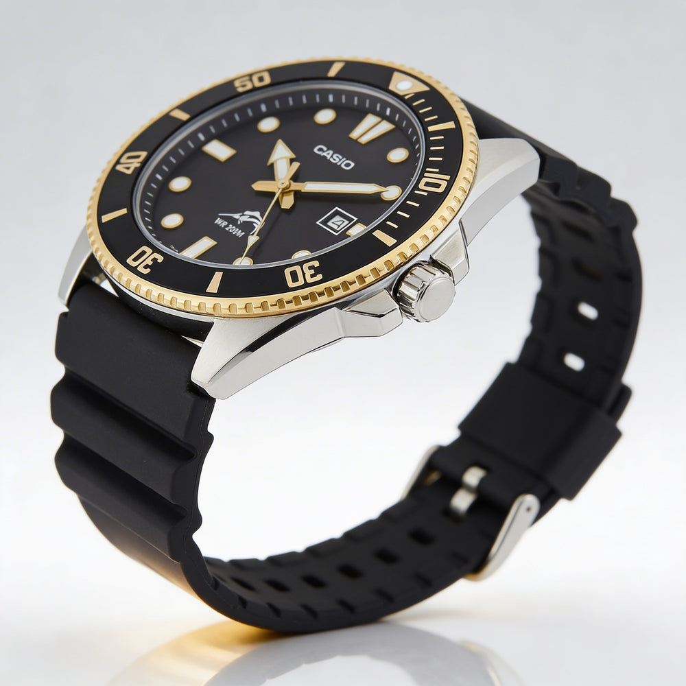 Casio MDV106G1AV Men's Diver Inspired Quartz Watch with Stainless Steel Case, Resin Strap, Black & Gold