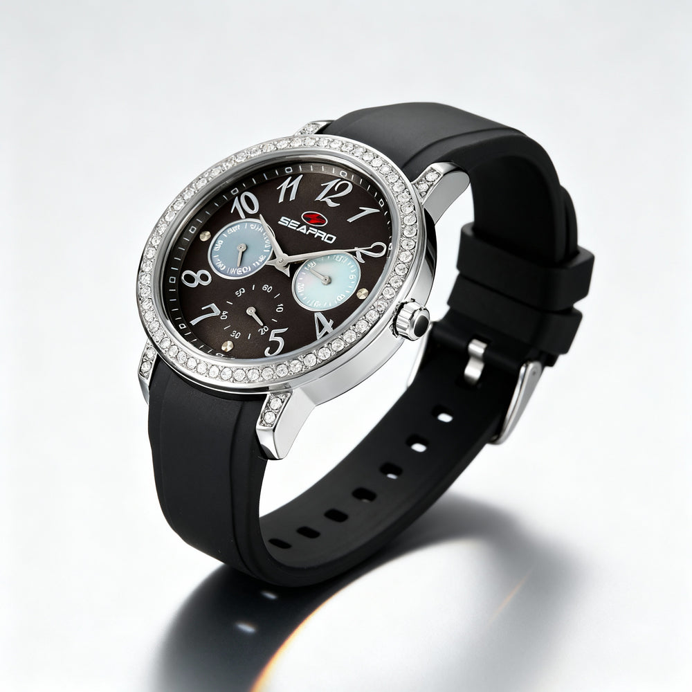 Seapro Casual Women's Stainless Steel Quartz Multifunction Watch, Grey Dial, D-Crystals Bezel, 50m WR