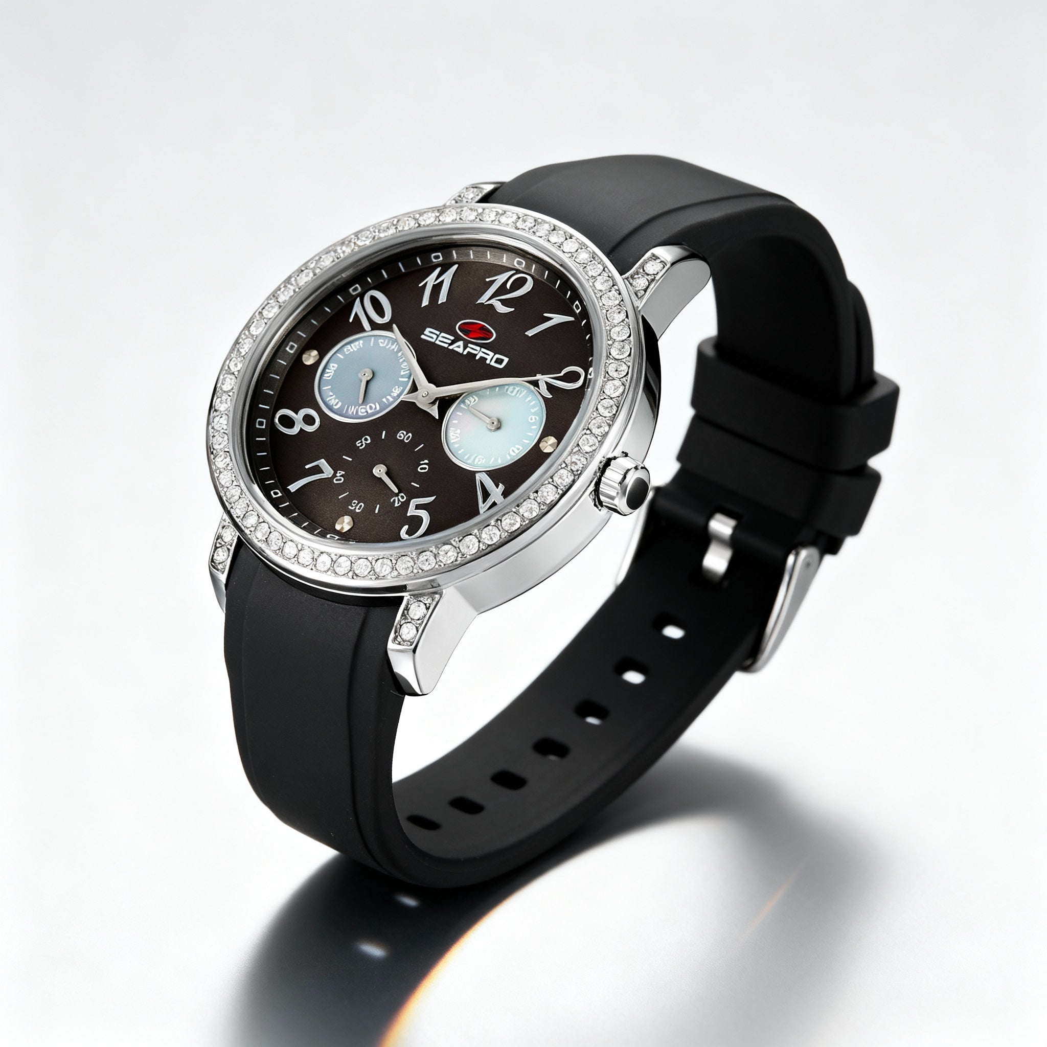 Seapro Casual Women's Stainless Steel Quartz Multifunction Watch, Grey Dial, D-Crystals Bezel, 50m WR