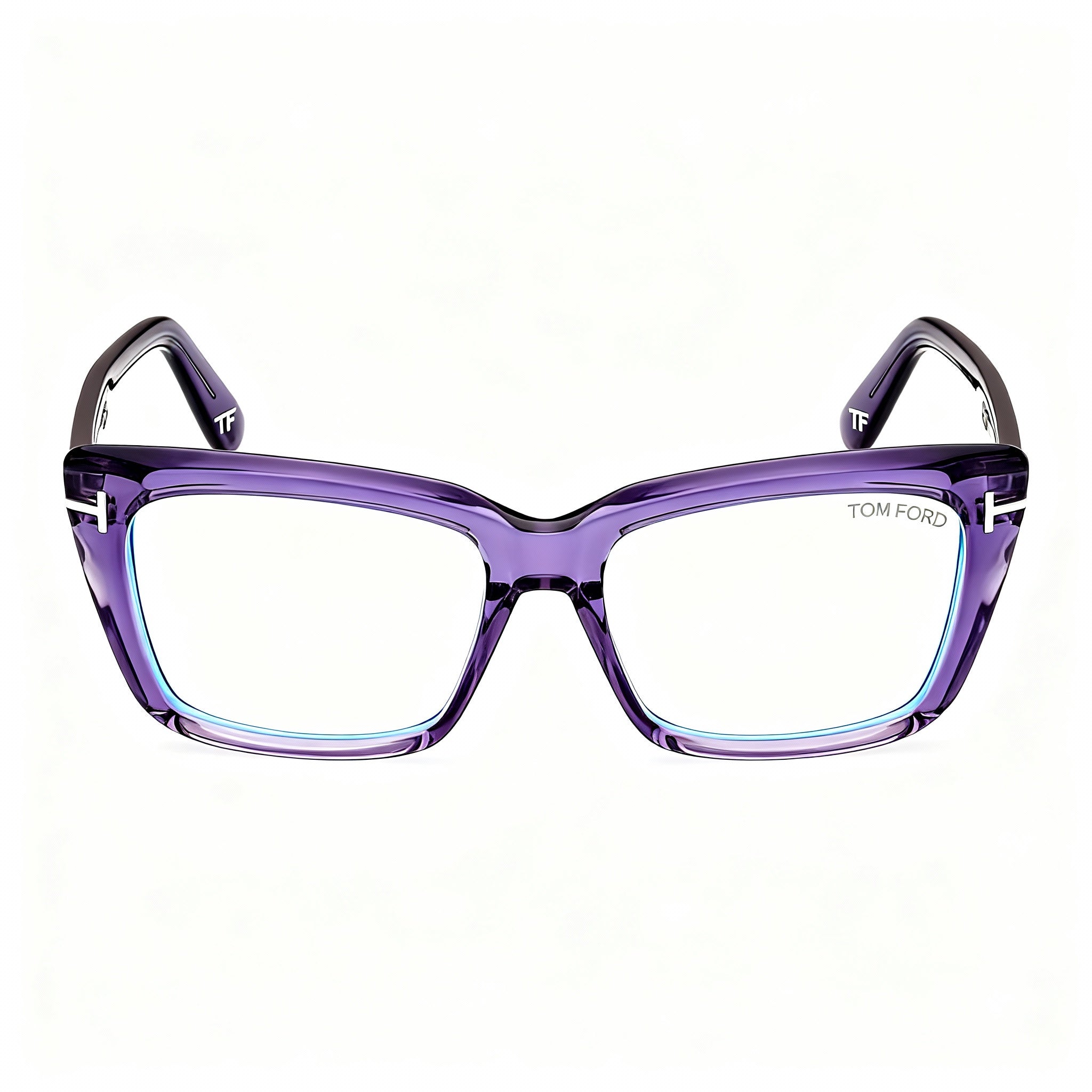 Tom Ford Women's Full-Rim Cat Eye Signature T Logo Acetate Optical Frames Transparent Violet 54mm