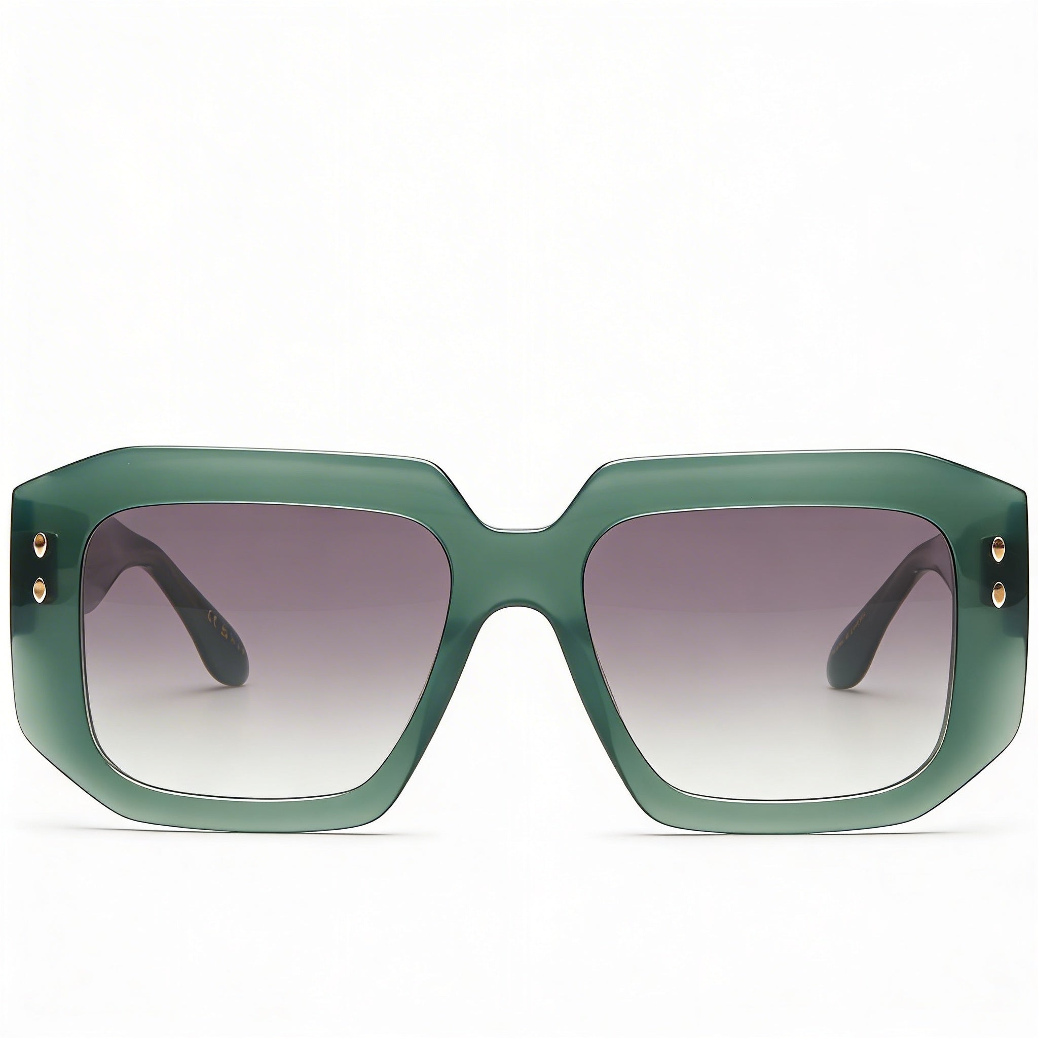 Isabel Marant Classic Women's Green Plastic Full Rim Rectangular Maxi Temple Sunglasses with Polycarbonate UV 400 Lenses 53mm, Photo 2