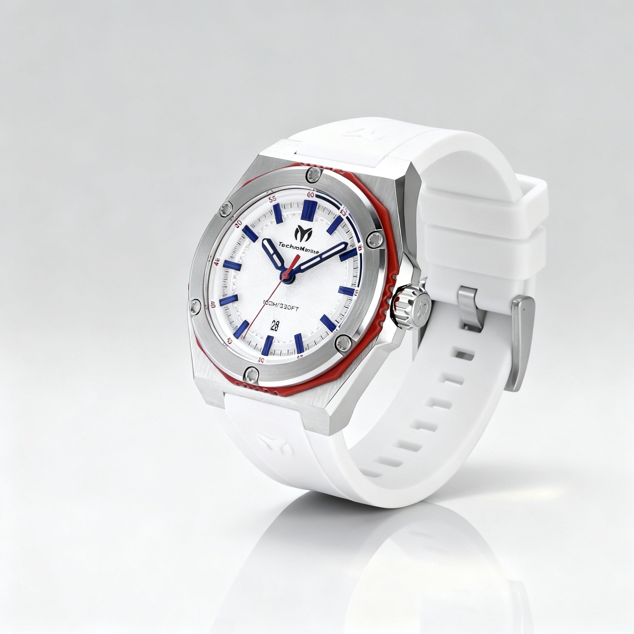 Technomarine CORAL - Legacy TM-416066 Men's 45mm Silver Dial Stainless Steel Quartz Watch, Silicone Strap