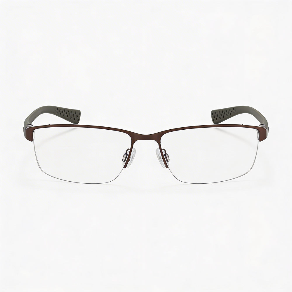 Gafas oftálmicas casuales para hombre Nike, armazón nogal-caqui militar, lentes de plástico transparente 56-16-140