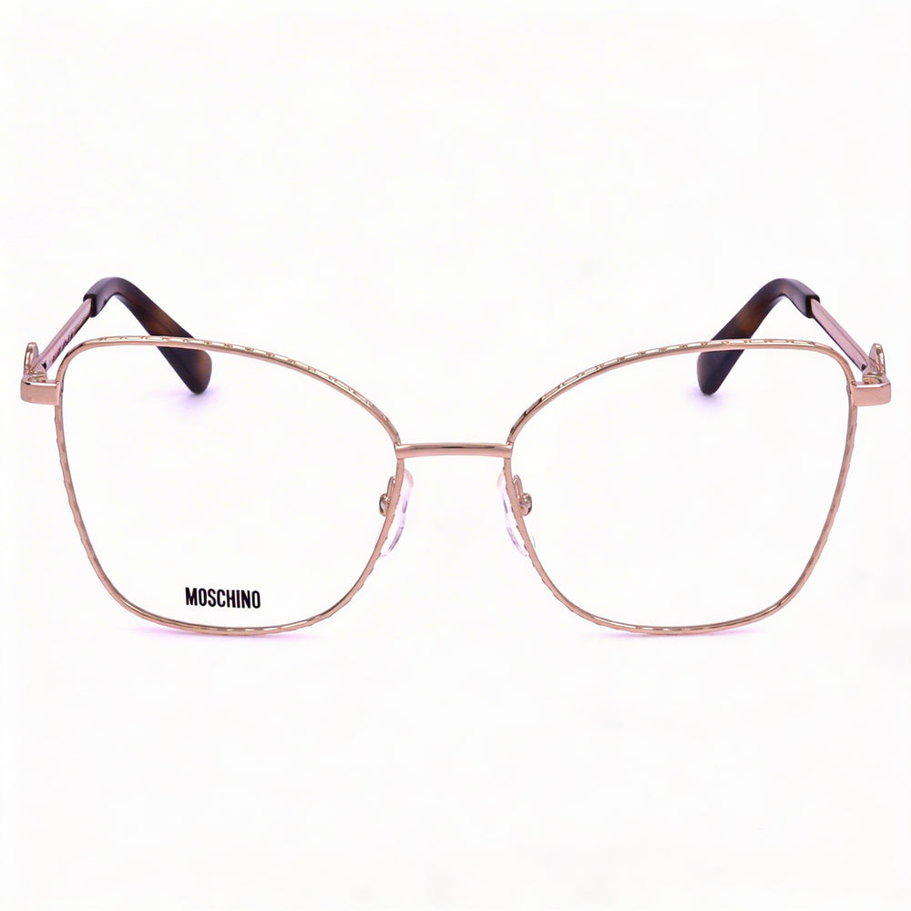 Gafas graduadas Moschino MOS587 para mujer, con diseño de mariposa en metal dorado y cobre, con lentes de policarbonato transparentes de demostración, talla 53