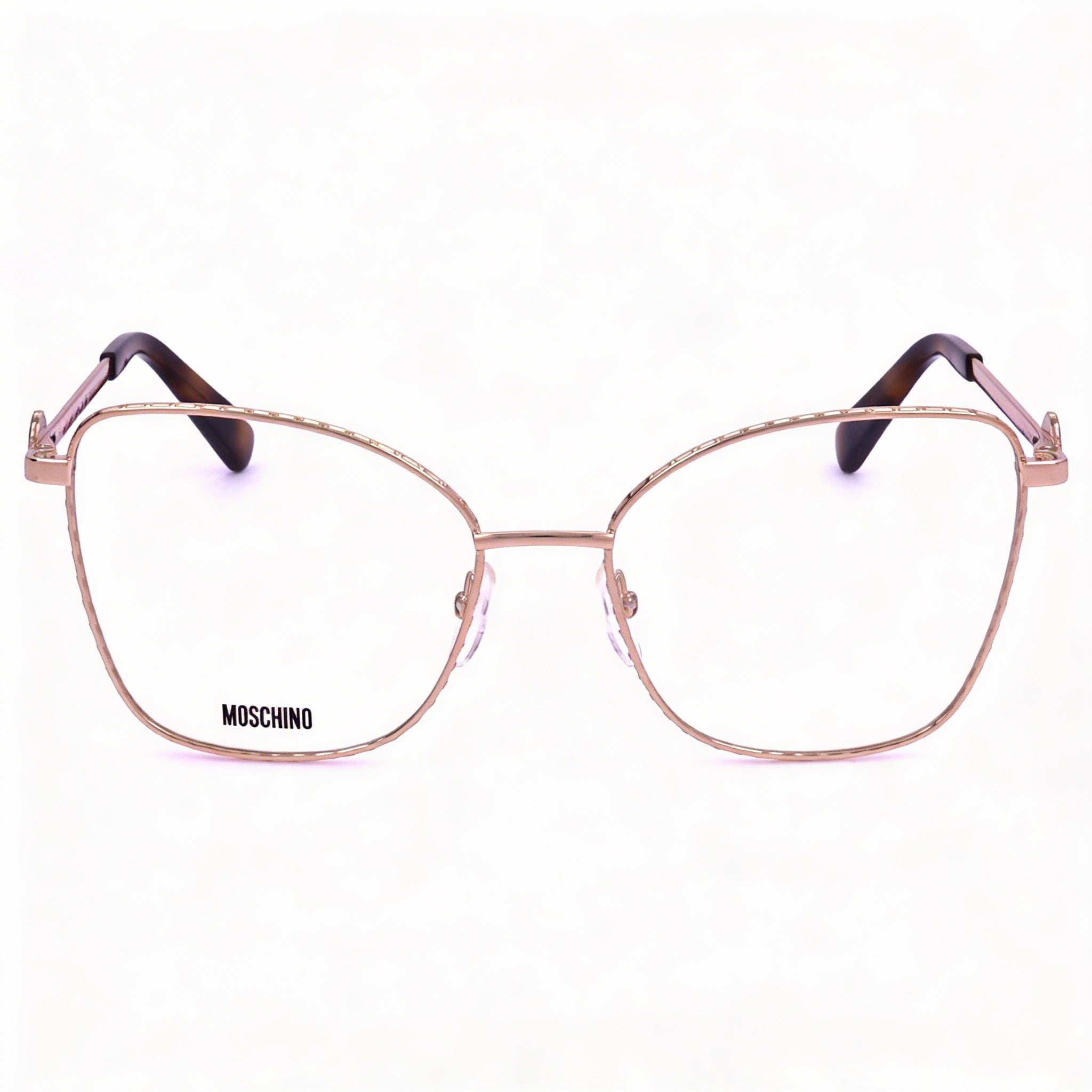 Gafas graduadas Moschino MOS587 para mujer, con diseño de mariposa en metal dorado y cobre, con lentes de policarbonato transparentes de demostración, talla 53, Photo 1