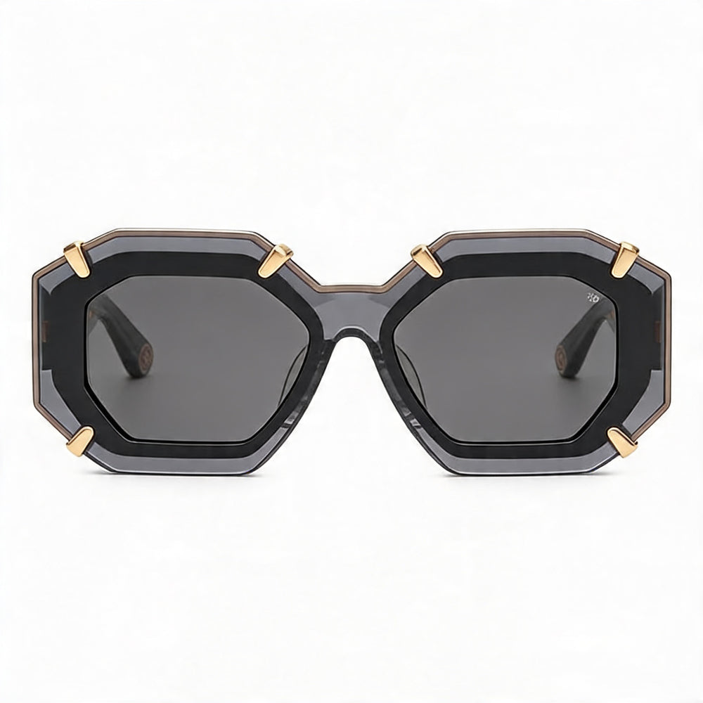 Philipp Plein Casual Men's Multicoloured Cellulose Acetate Sunglasses with Shiny Transparent Grey Lenses, UV Protection 53mm