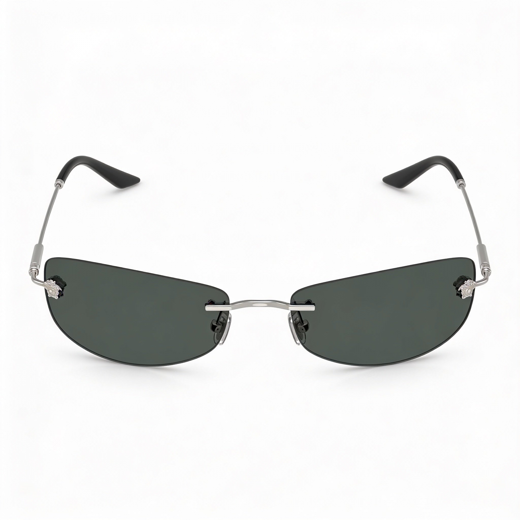 Versace Men's Ve 2279 Eyewear with Silver Metal Frame, Black Plastic Lenses, and 60mm Lens Width, Photo 2