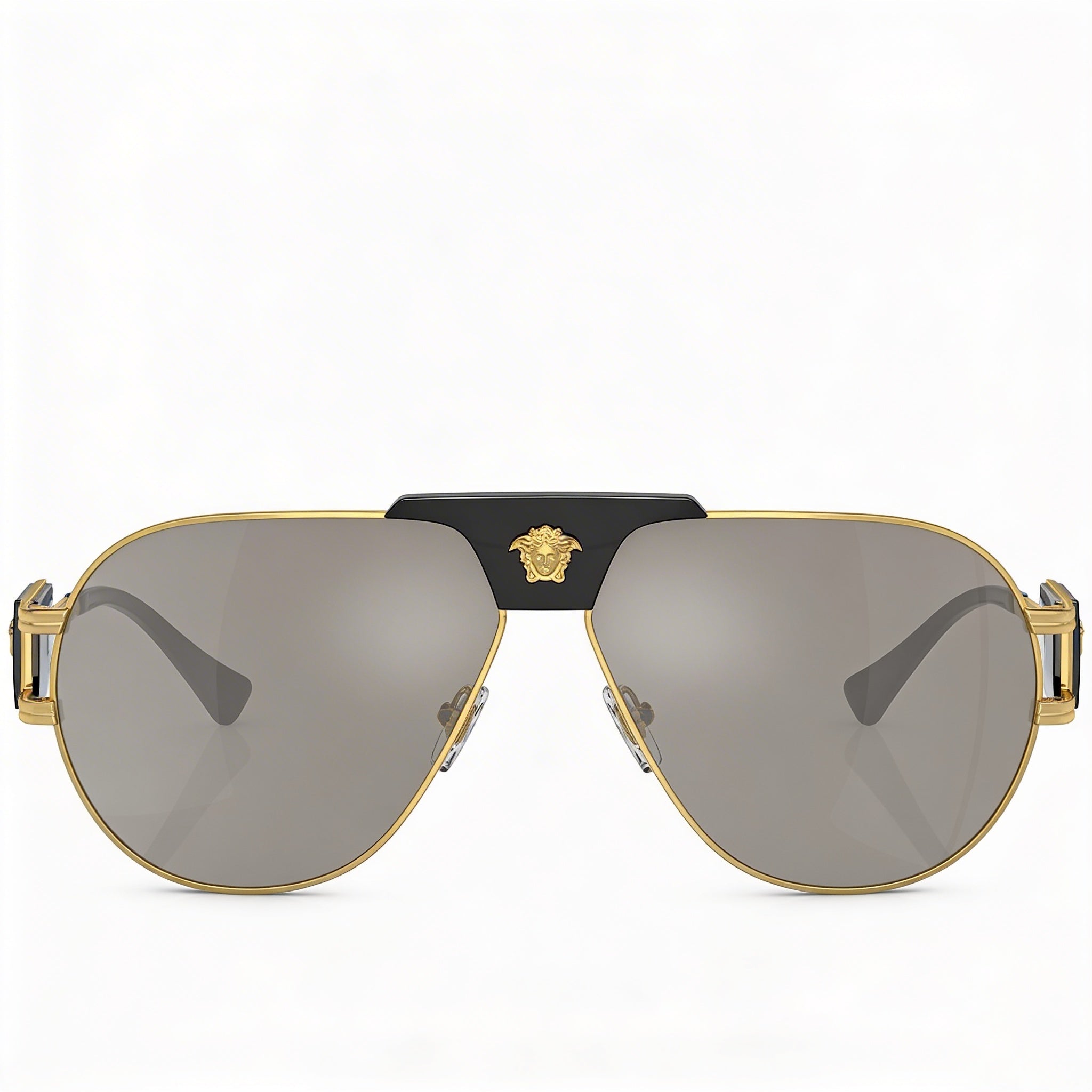 Versace Contemporary Unisex Metal Frame Sunglasses Gold Black Light Grey Mirror Silver Non-Polarized with UV Protection 63mm, Photo 2
