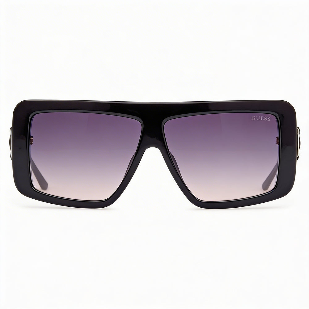 GUESS Modern Women's Shiny Black Injected Frame Sunglasses, UV Protected Polycarbonate Gradient Smoke Lenses 60mm