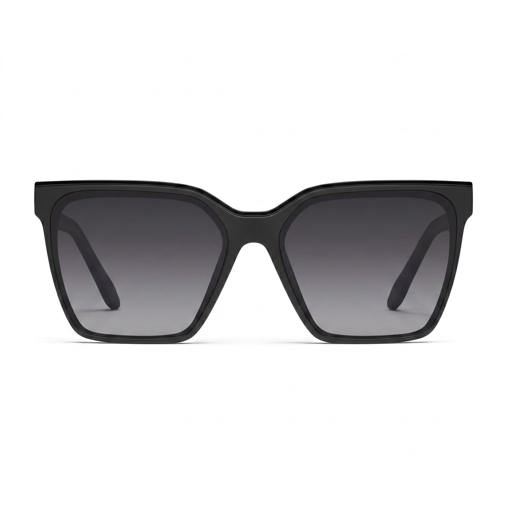 QUAY AUSTRALIA Gafas de sol de mujer Level Up con montura cuadrada de inyección negra, lentes polarizadas gris humo y protección UV 58-17-150