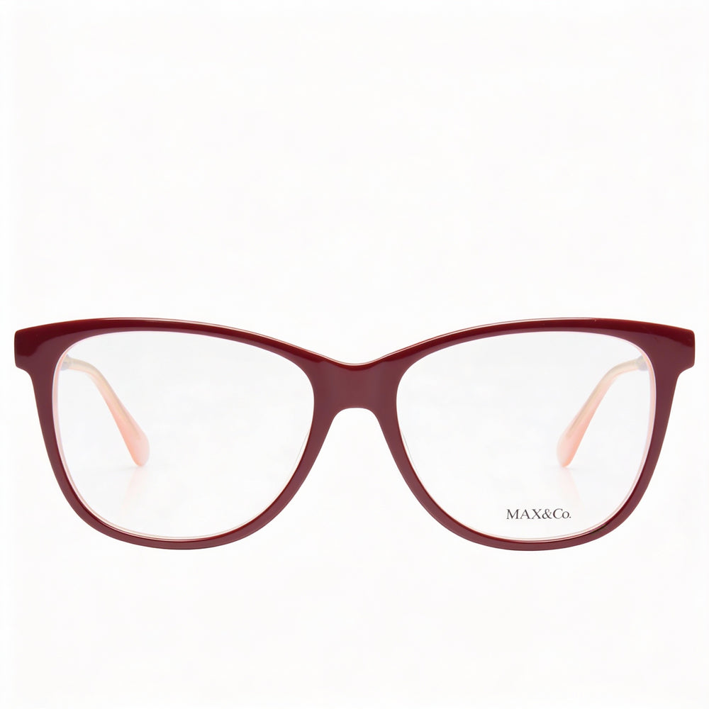 Gafas Max & Co. modernas de montura de plástico burdeos para mujer con lentes transparentes para uso óptico, 54 mm