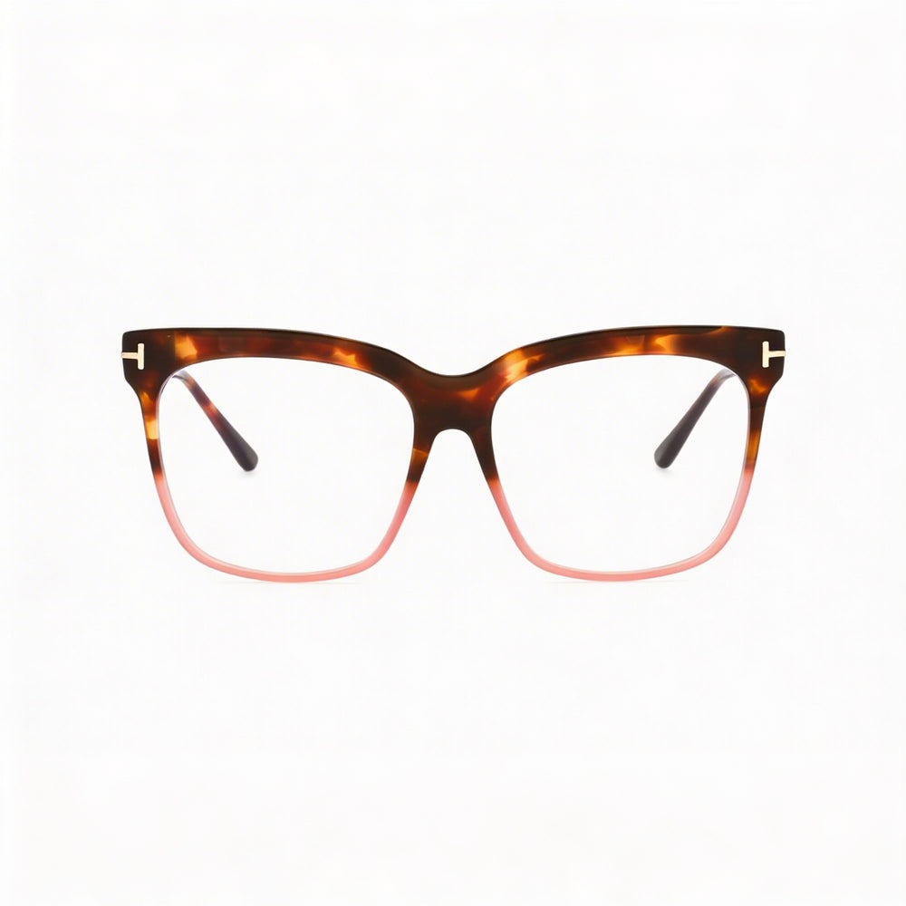 Tom Ford Ft5768-b Women's Havana to Milky Pink Plastic Square Full Rim Blue-Light Block Eyeglasses 54mm