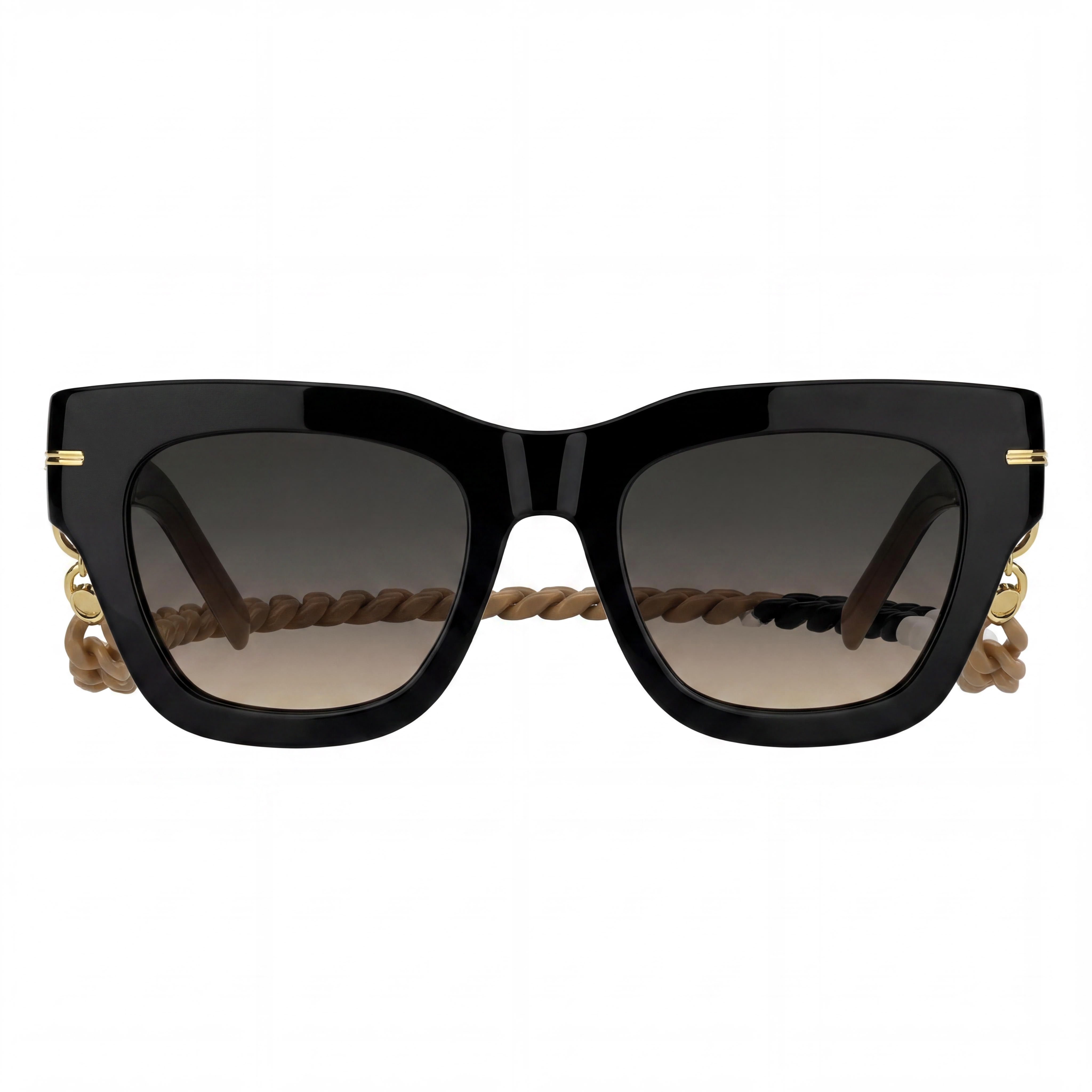 HUGO BOSS Classic Women's UV Protection Gradient Acetate Sunglasses, Black Beige Frame, Brown Chain Lenses, 51mm, Photo 2