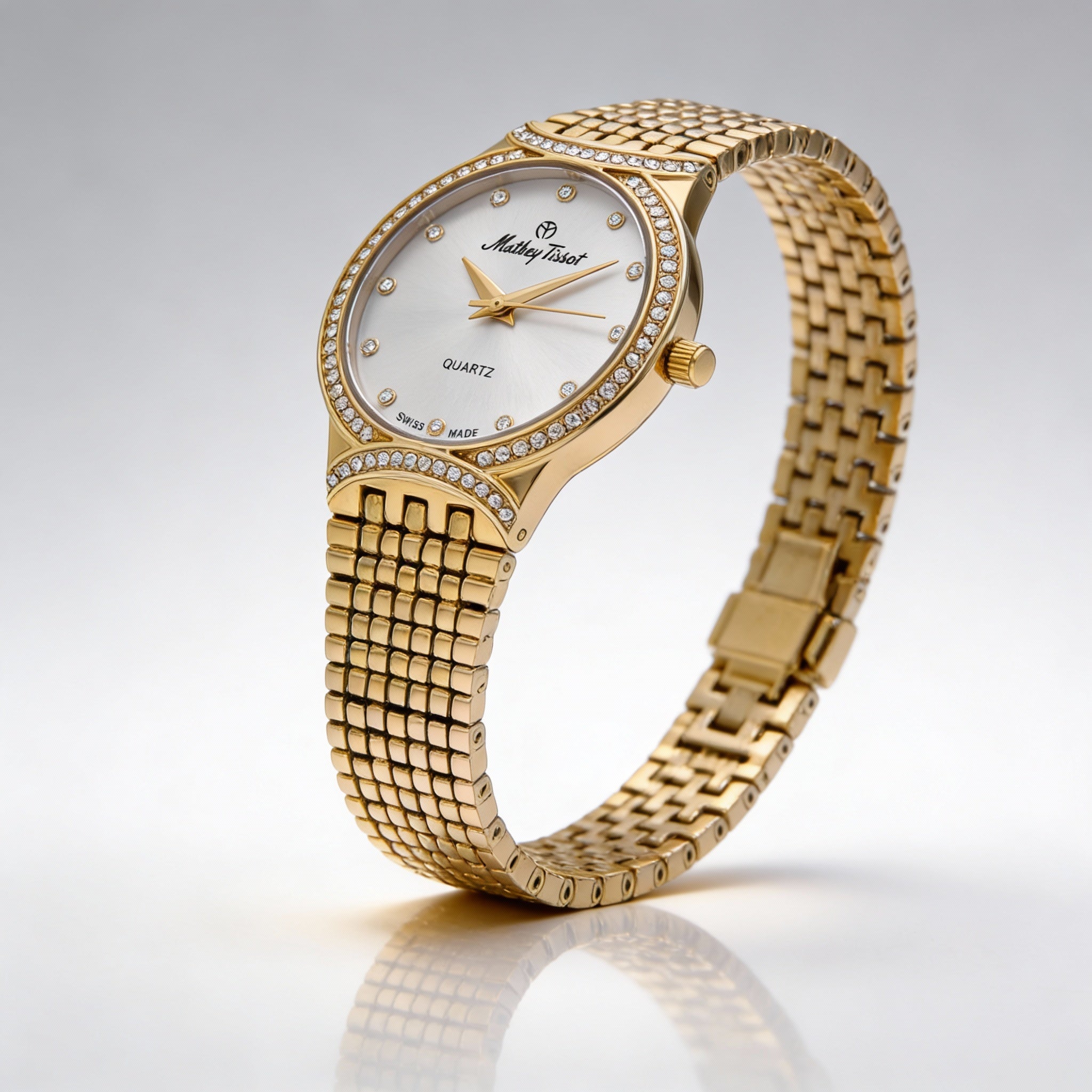 Reloj Mathey-Tissot para mujer con movimiento de cuarzo, esfera dorada y cristal de zafiro, resistente al agua hasta 50 m., Photo 2