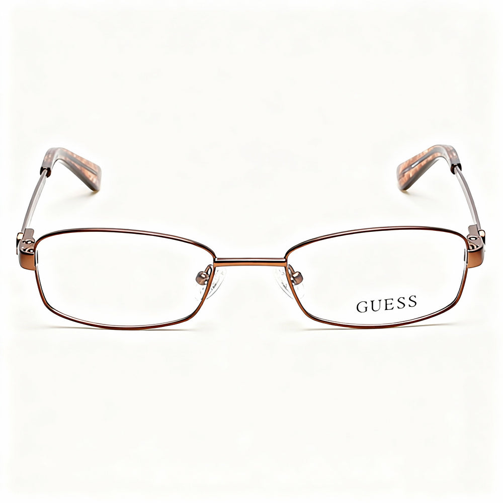 GUESS Modern GU2524 Women's Metal Frame Eyeglasses, Full Rim Square, Matte Dark Brown 49-18-135