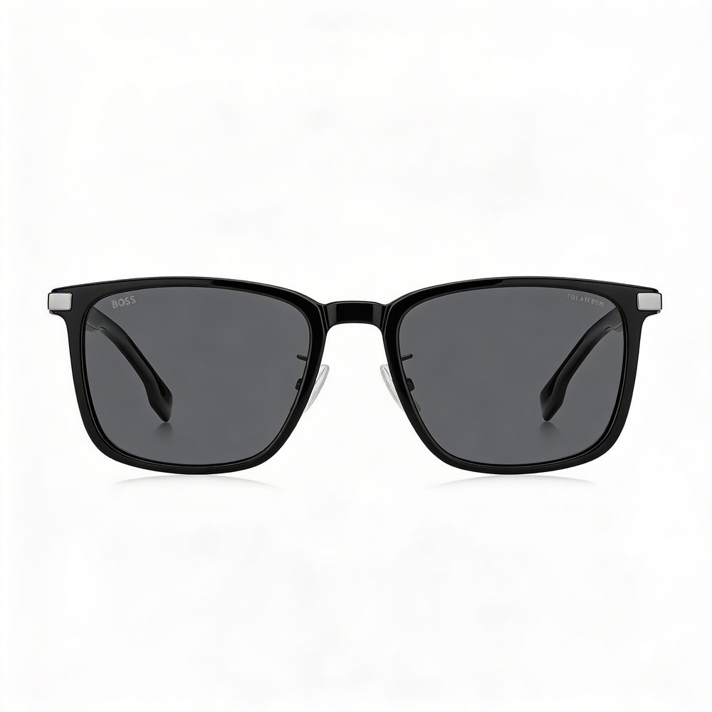Hugo Boss RECTANGULAR / SQUARE Unisex Black Plastic Frame Grey UV Protected Lenses Sunglasses 57mm