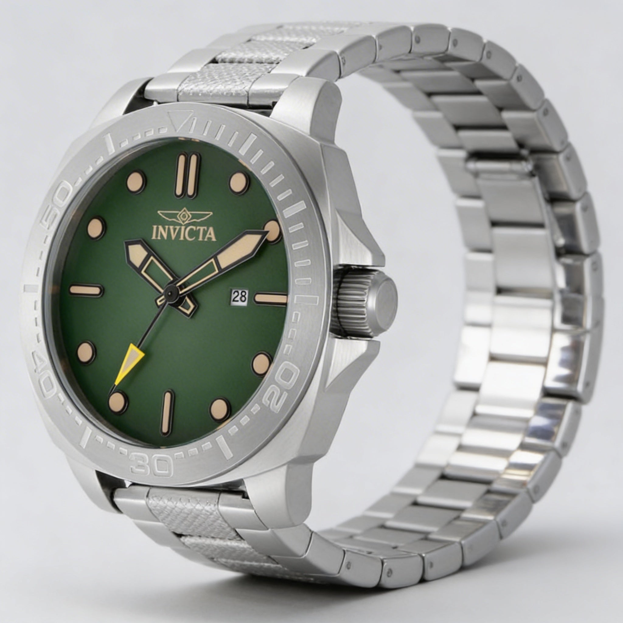 Reloj Invicta Speedway 49100 para hombre, movimiento de cuarzo, caja y pulsera de acero inoxidable plateado, esfera verde, 46 mm, Photo 2
