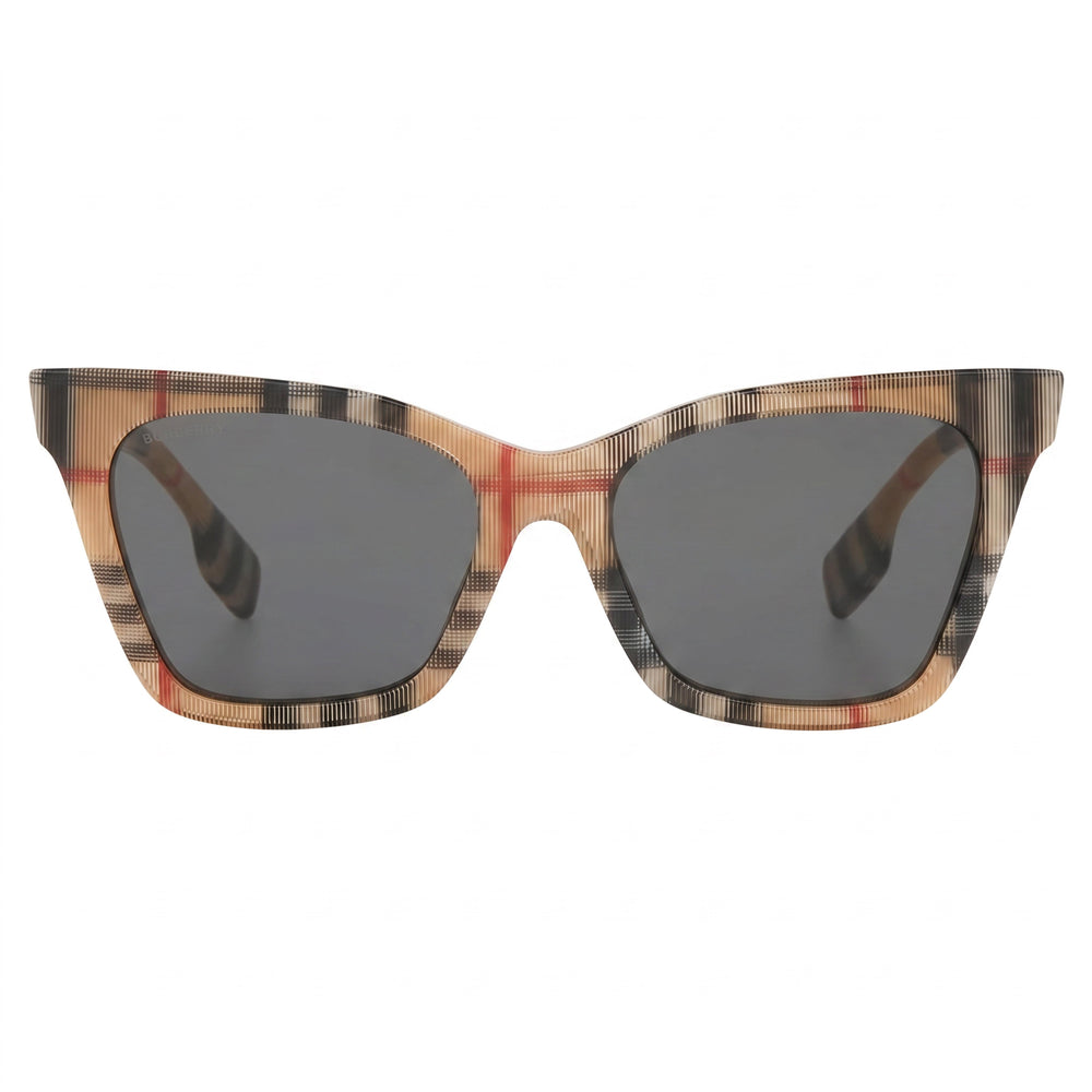 BURBERRY Women's Be 4346 Vintage Check Plastic Frame Grey Lens 53mm UV Protection Prescription-Ready Sunglasses